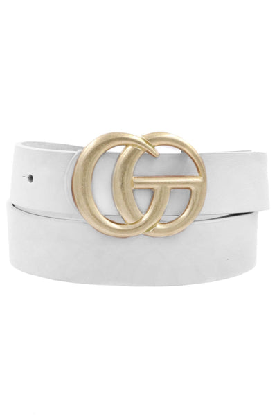 CG Faux Leather Belt, White w/Gold Buckle