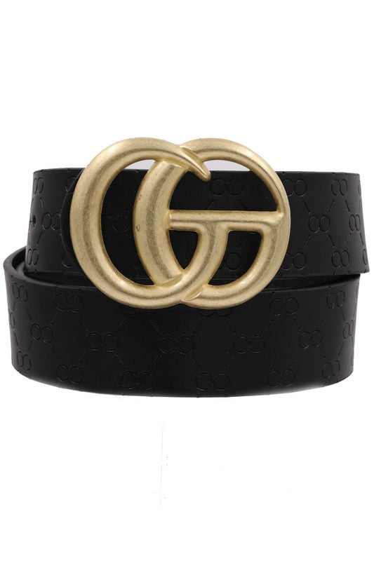 CG Faux Leather Belt, Black with Gold Buckle