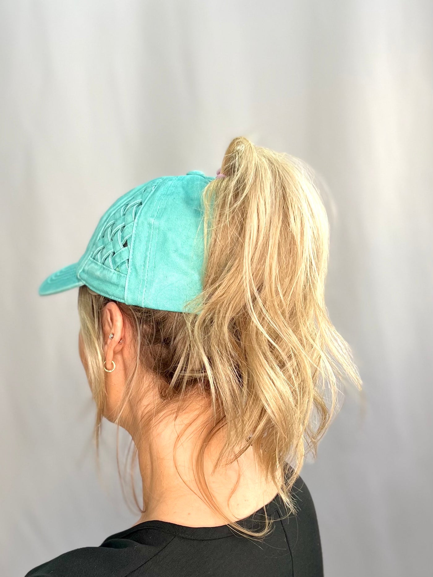 Criss Cross Ponytail Hat with Basket Weave Detail, Mint