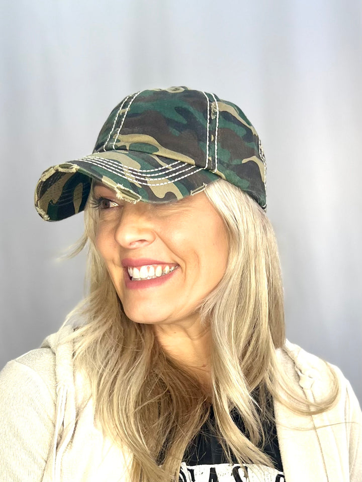 Vintage Distressed Baseball Hat in Camouflage