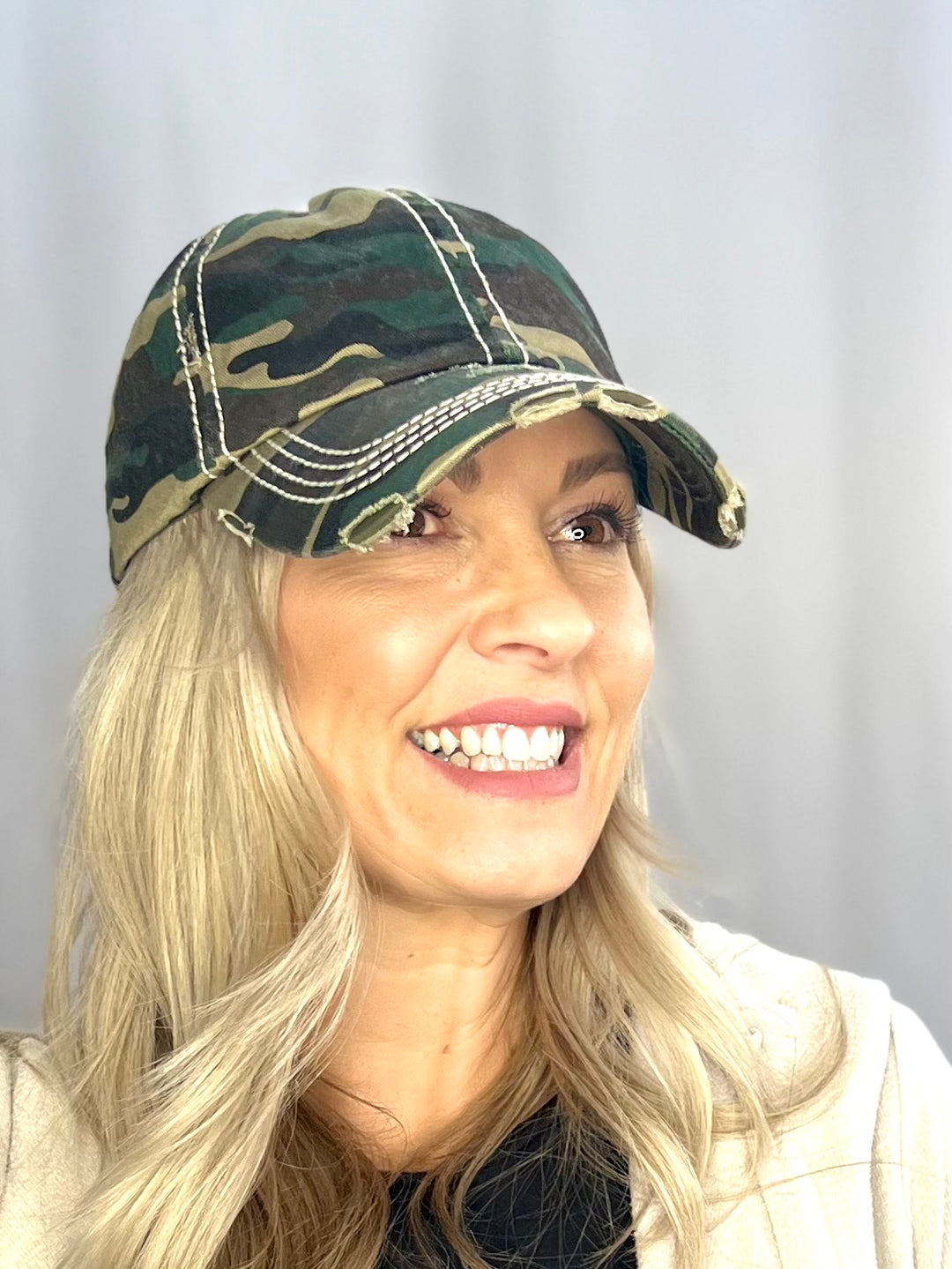 Vintage Distressed Baseball Hat in Camouflage