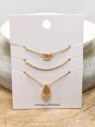 Asher 3 Piece Necklace, Satin Gold 