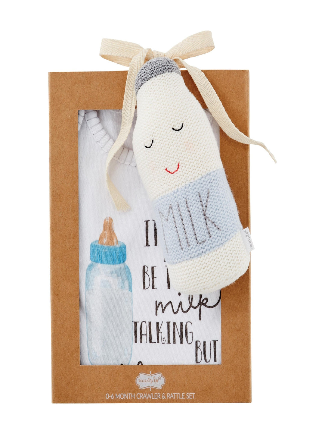 Milk Baby Bodysuit and Rattle Gift Set in Blue