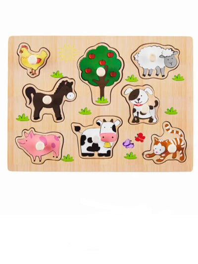Wood Knob Puzzle, Farm Animals