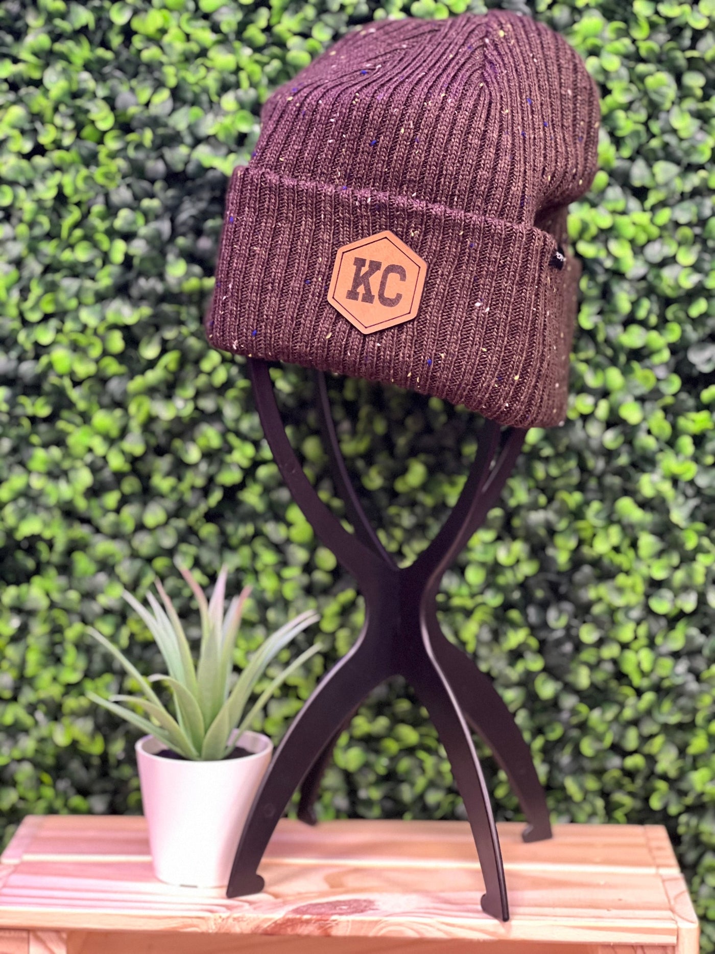 KC Leather Patch Tweed Beanies