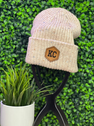 KC Leather Patch Tweed Beanies