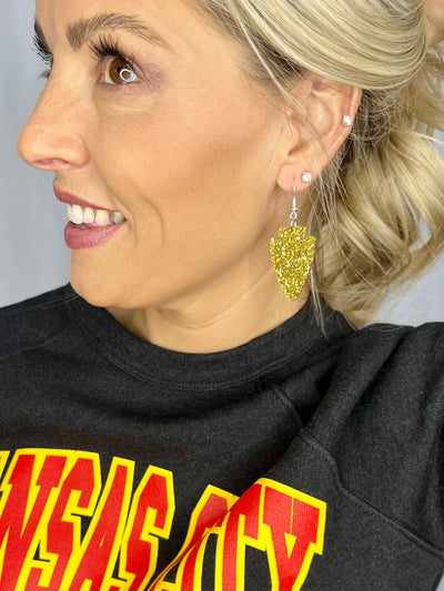 Arrowhead Dangle Glitter Earrings, Red and Gold