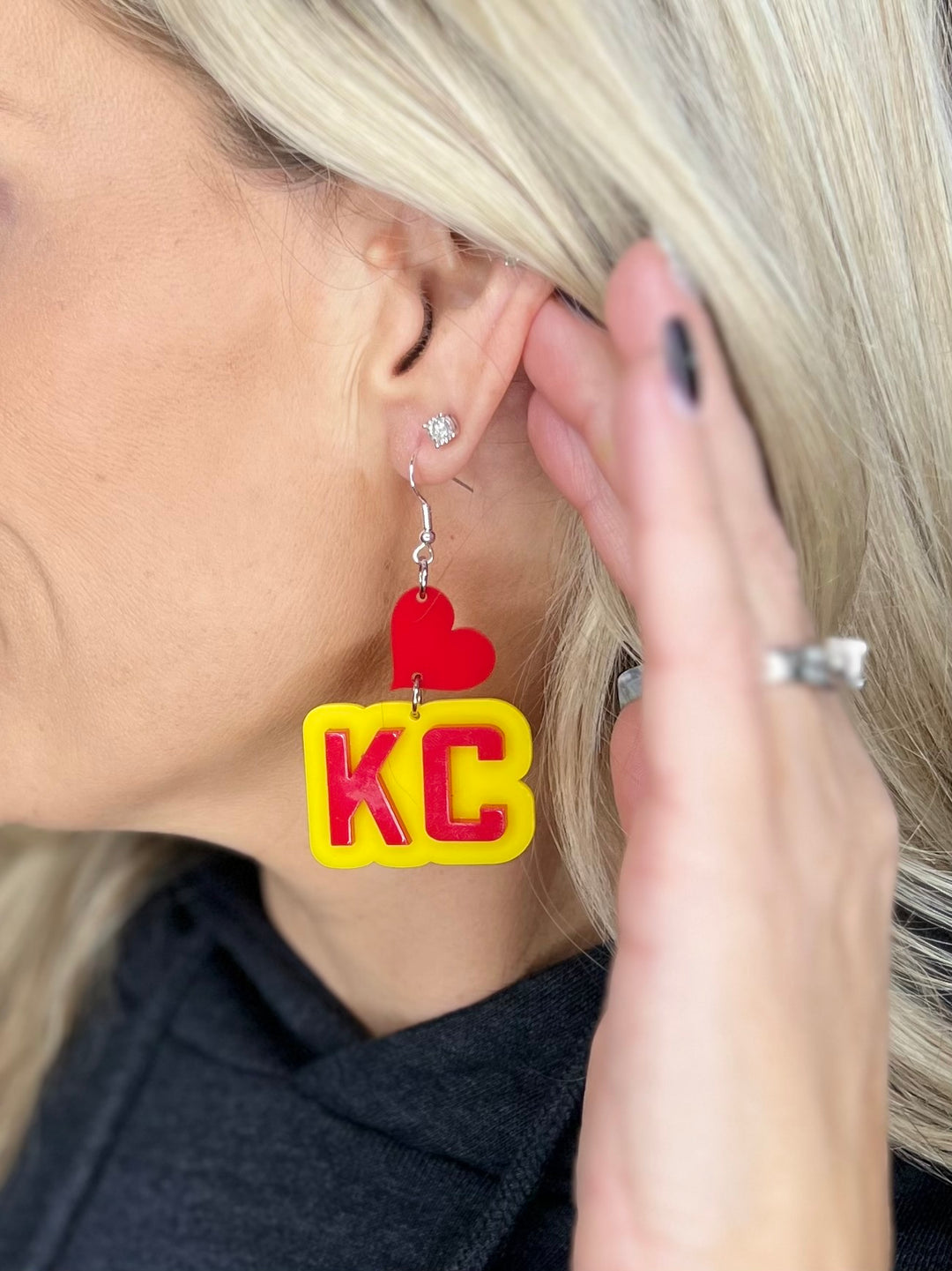 KC Heart Double Layered Drop Dangles, Retro Red & Yellow