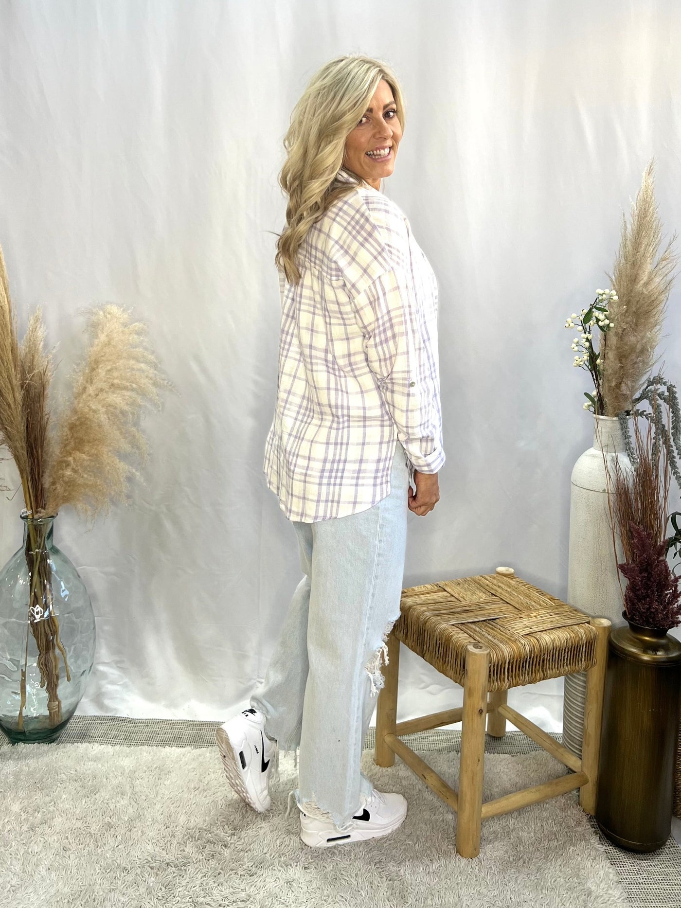 On the Lighter Side Plaid Button Down, Periwinkle