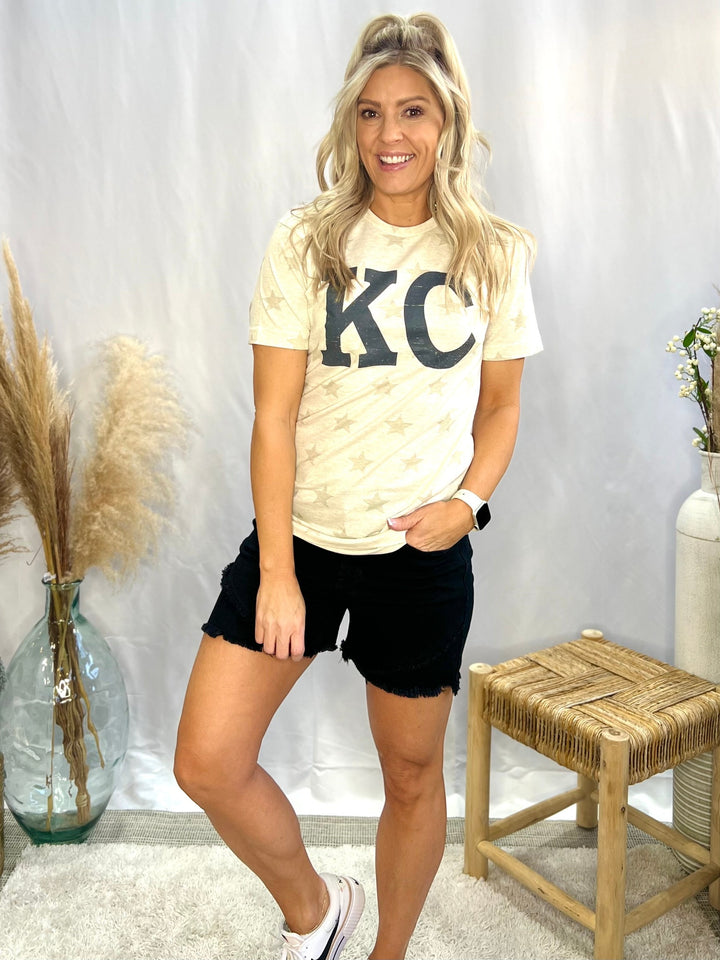 Distressed KC Star Print Graphic Tee, Natural Heather