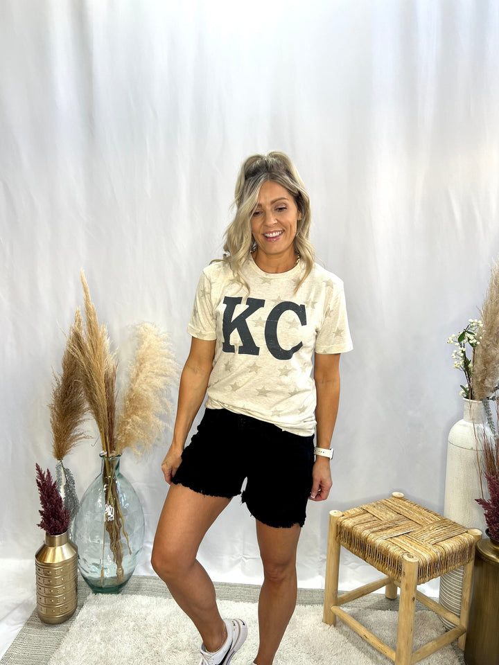 Distressed KC Star Print Graphic Tee, Natural Heather