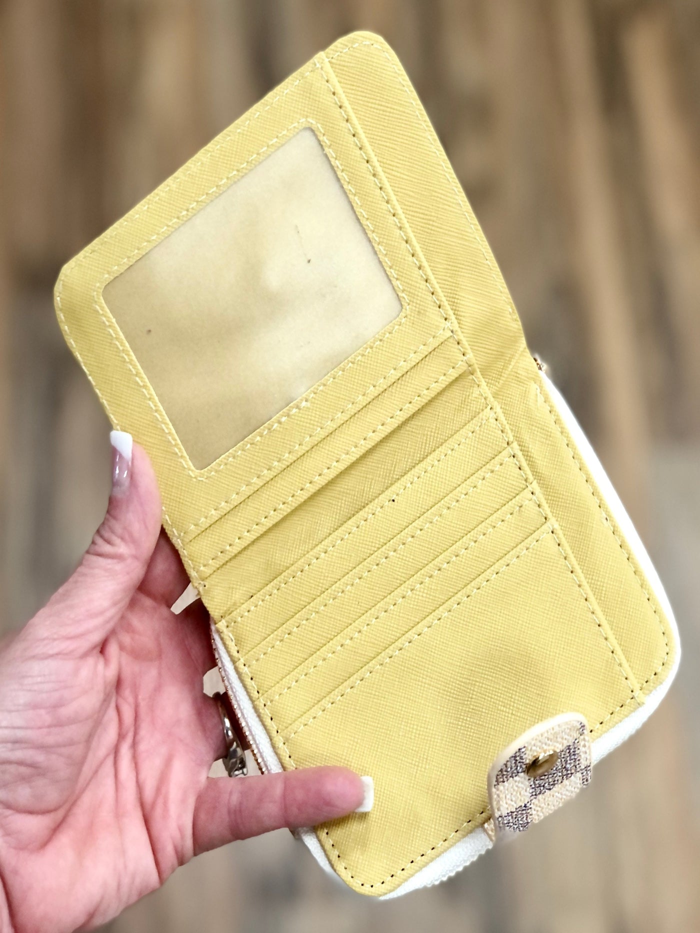 Classic Mini Snap Wallet, Cream Checked