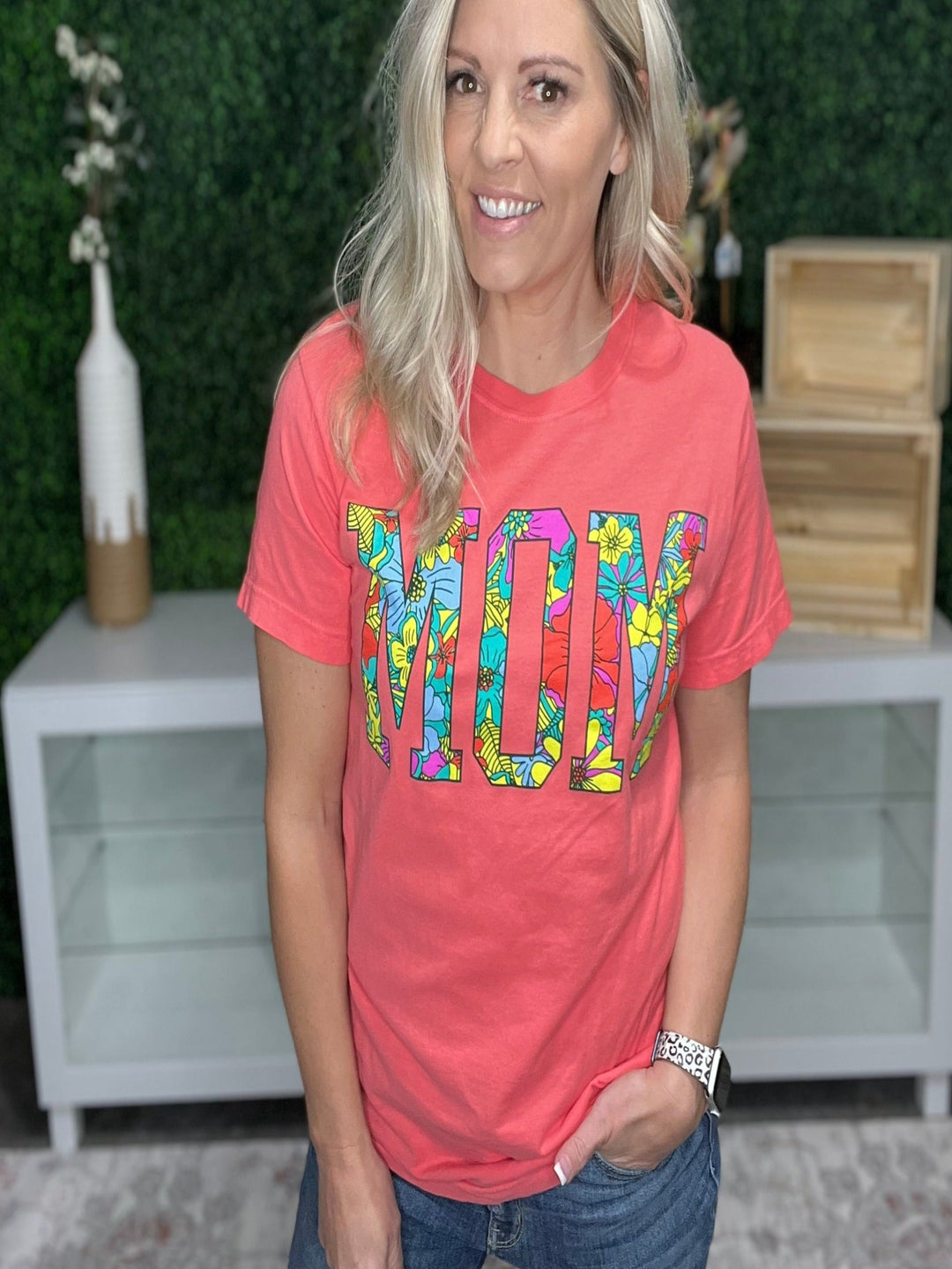 Sweet Springs Floral Mom Graphic Tee,  Watermelon