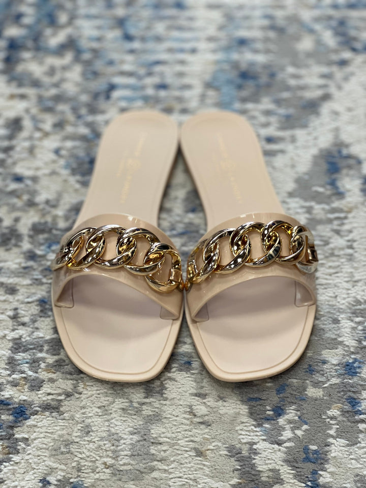 Midsummer Jelly Sandal with Chain Link Detail, Nude