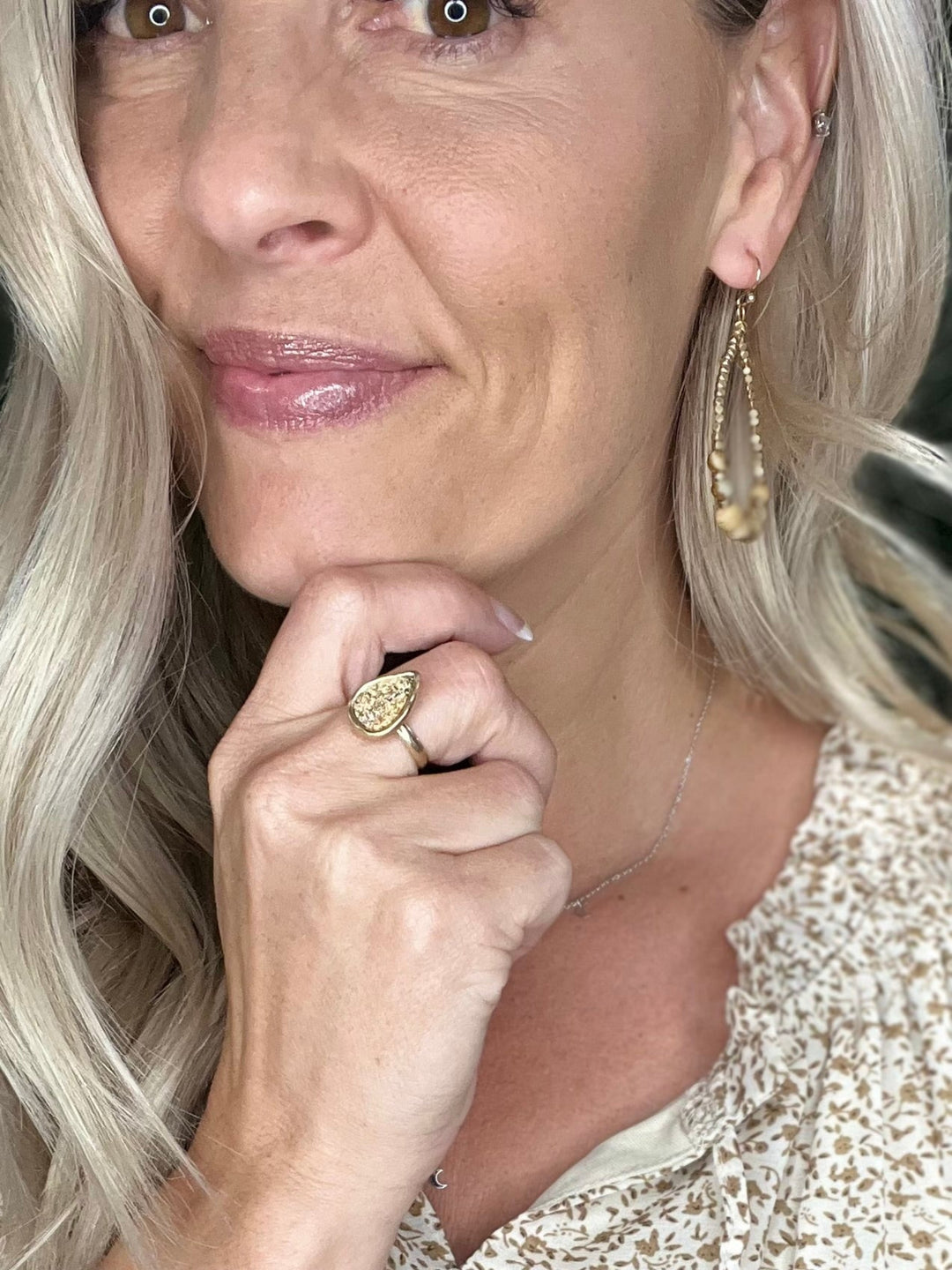 Kelly Semi Precious Adjustable Ring in Natural