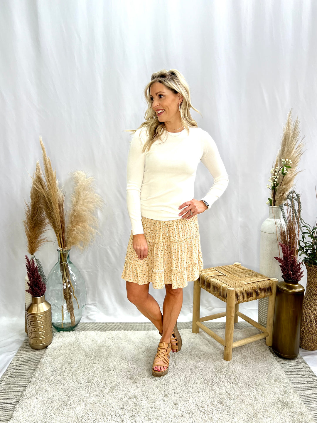 Rose Floral Skirt, Taupe