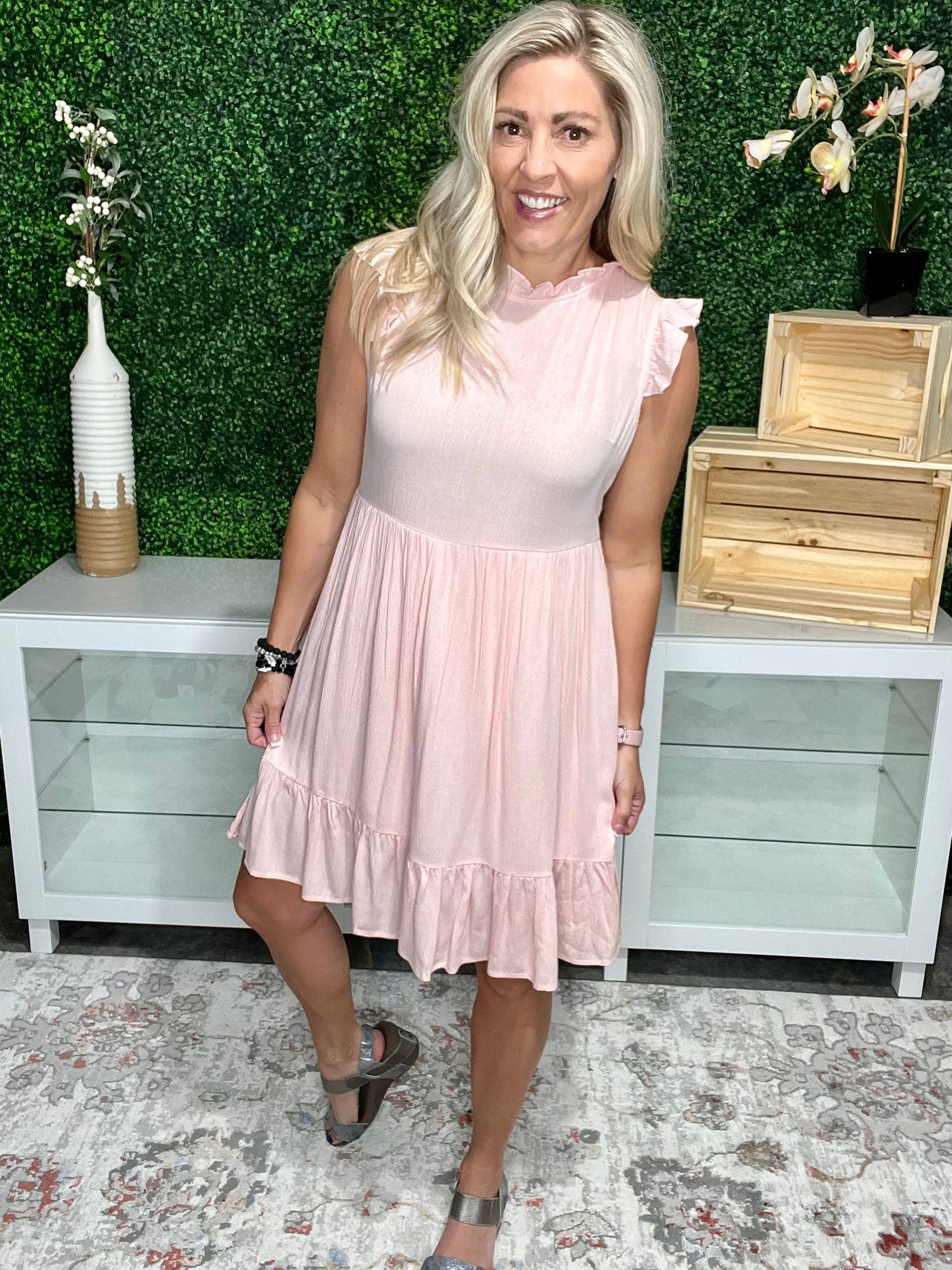 Morgan Ruffle Sleeve Short Dress, Light Pink