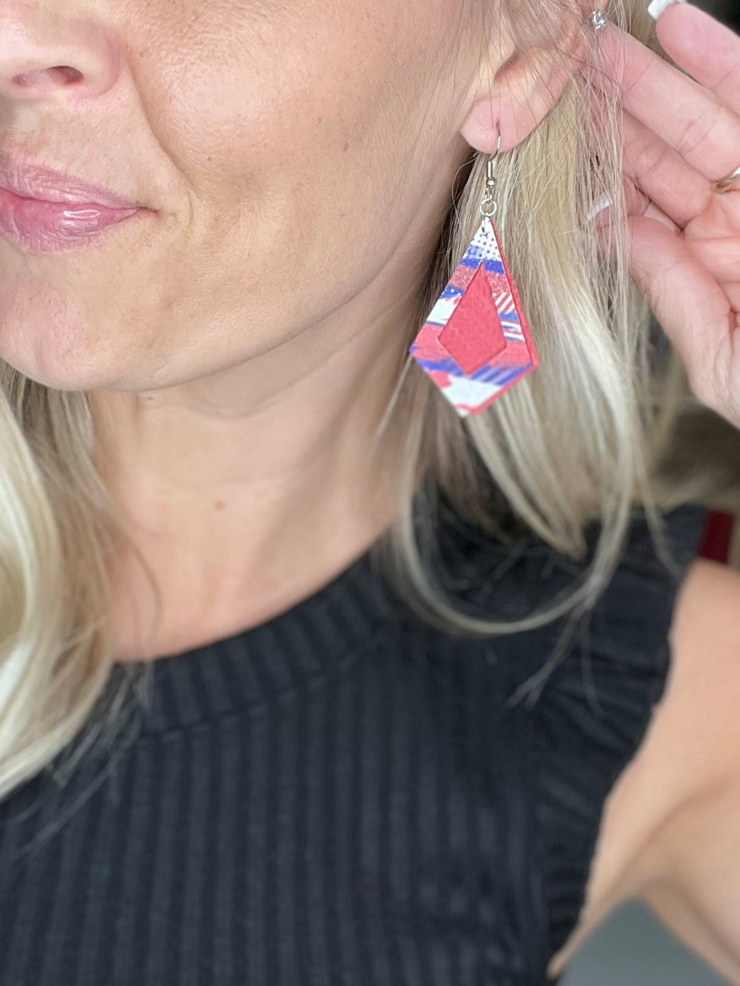 Double Layered Patriotic Faux Leather Drop Earrings