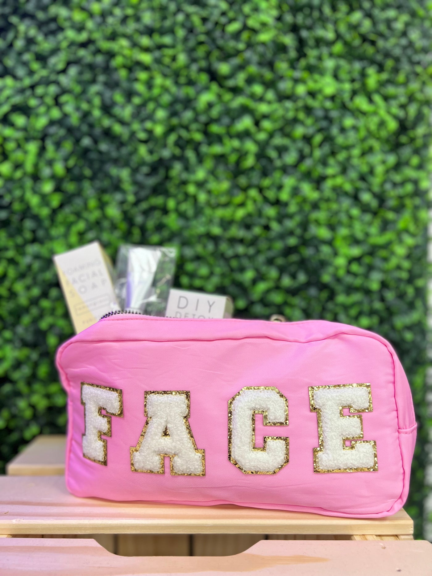 Make Up Bags with Chenille Letters, White