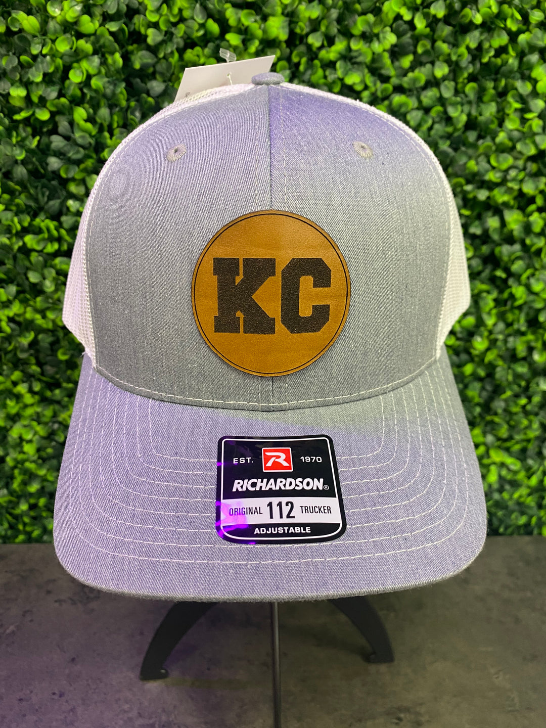 KC Leather Patch Hat, Heather Grey w/White Mesh