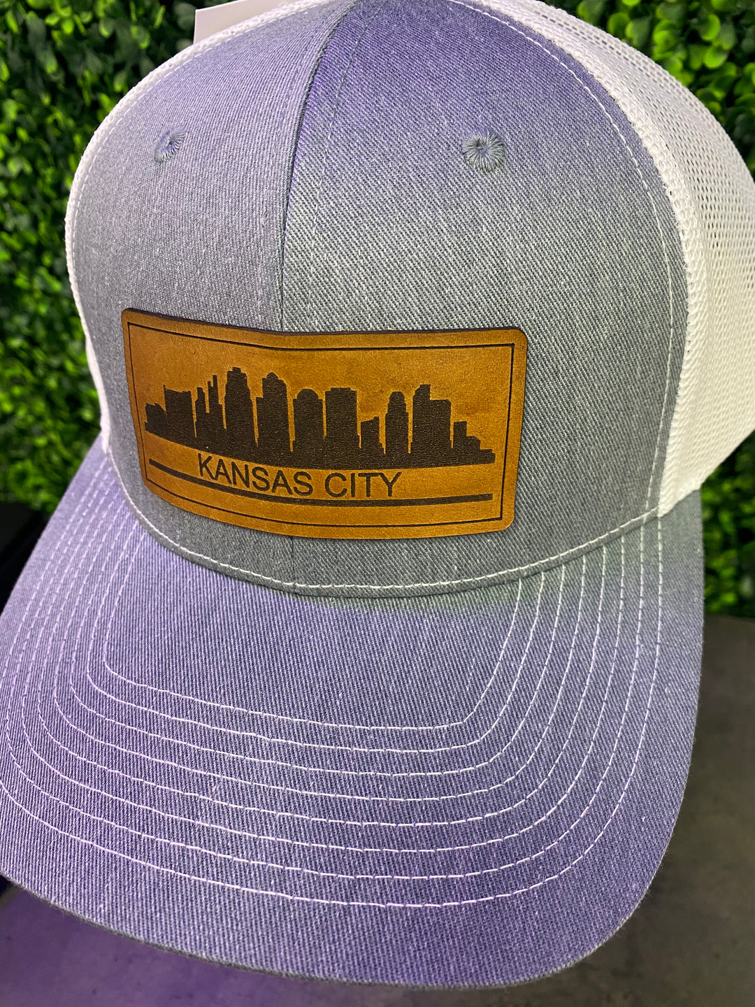 Kansas City Skyline Leather Patch Hat, Heather Grey/ White Mesh