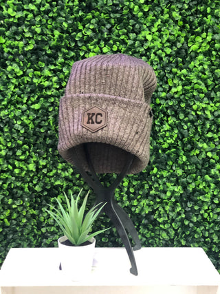 KC Leather Patch Tweed Beanies