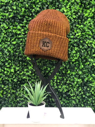 KC Leather Patch Tweed Beanies