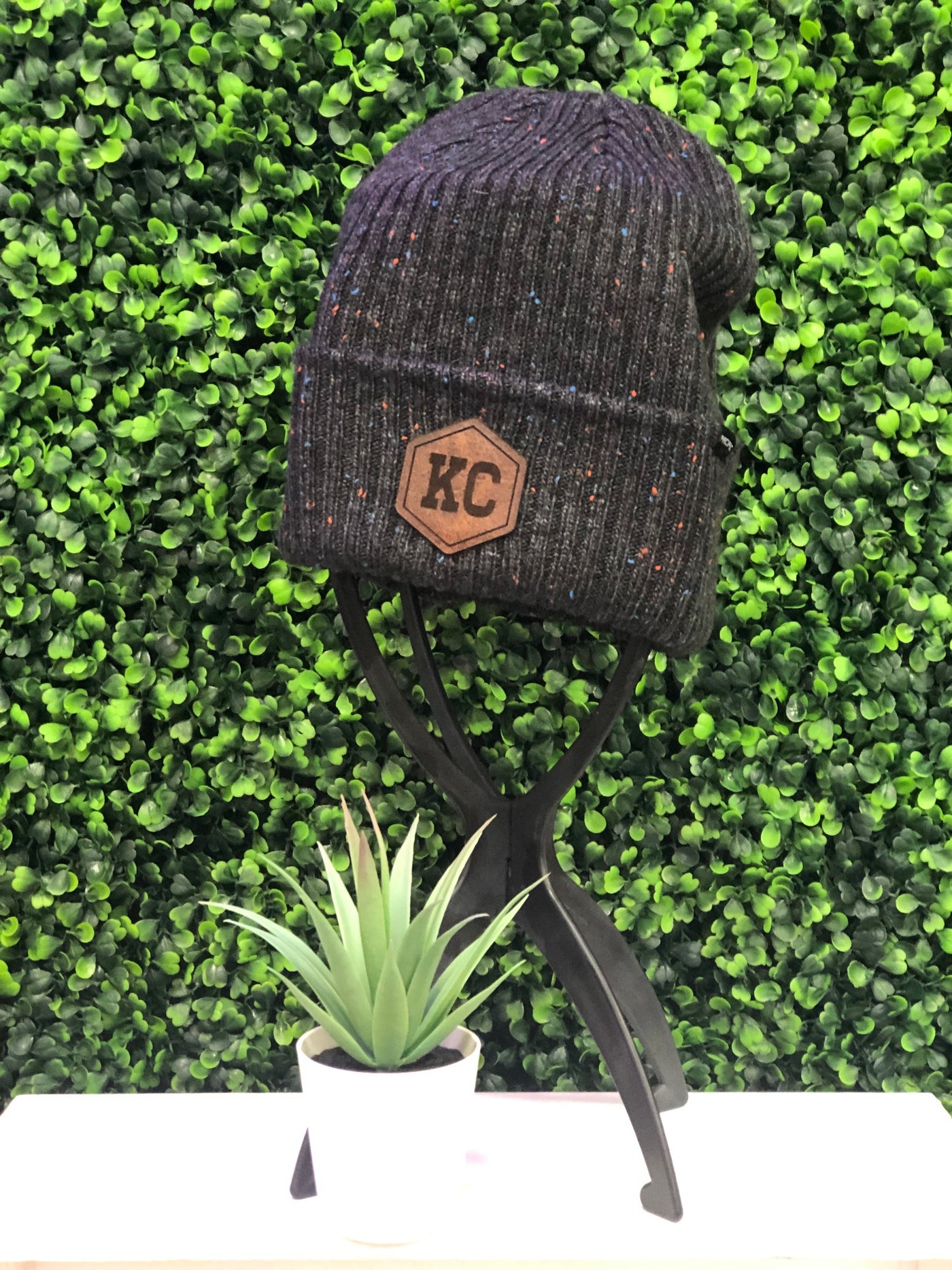KC Leather Patch Tweed Beanies