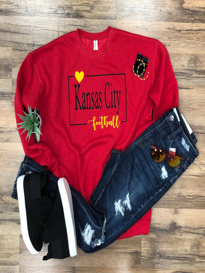 Love Kansas City Football Sweatshirt in Red with Yellow Accents