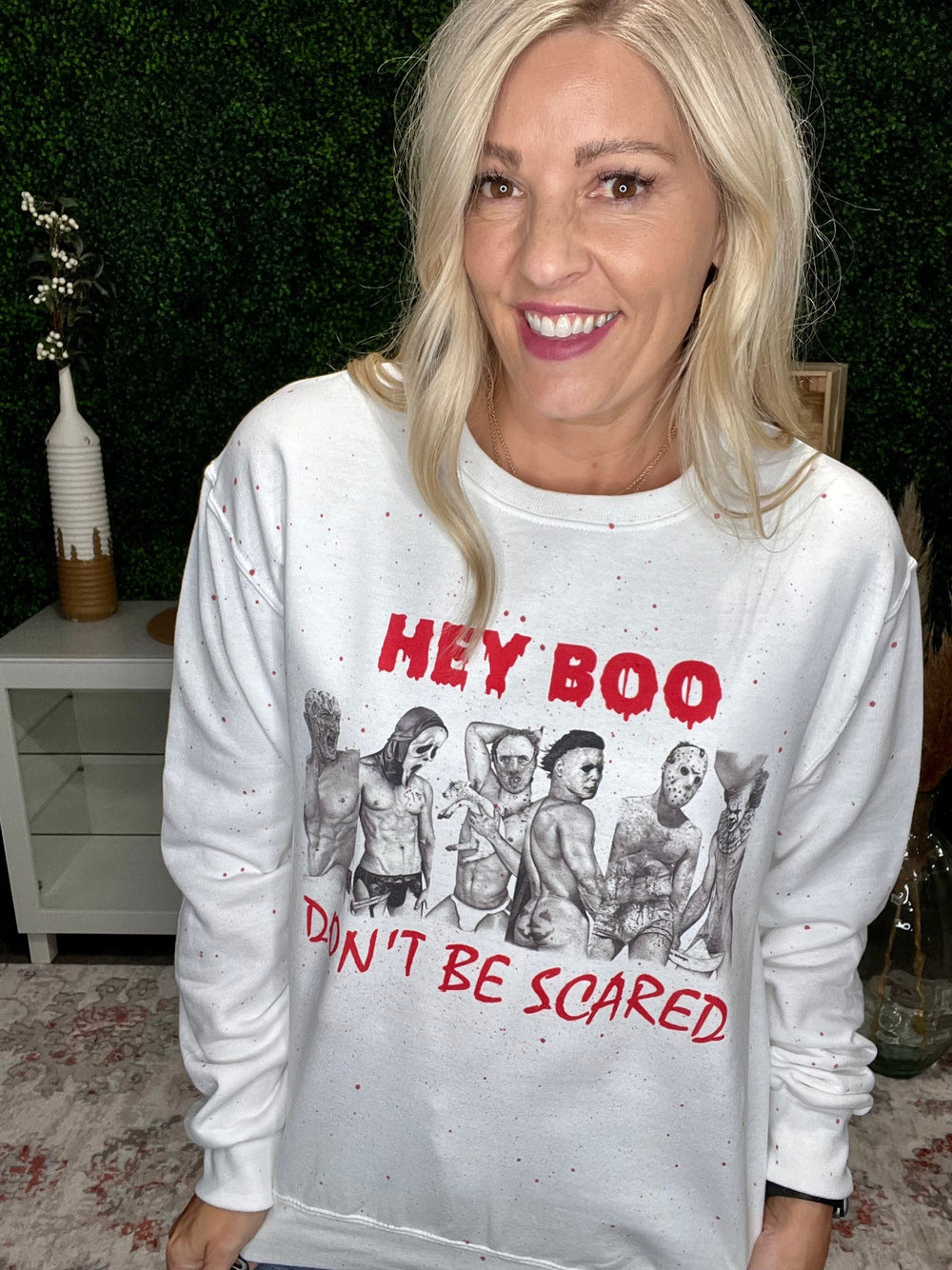 Hey Boo, Don't be Scared Graphic Sweatshirt, White