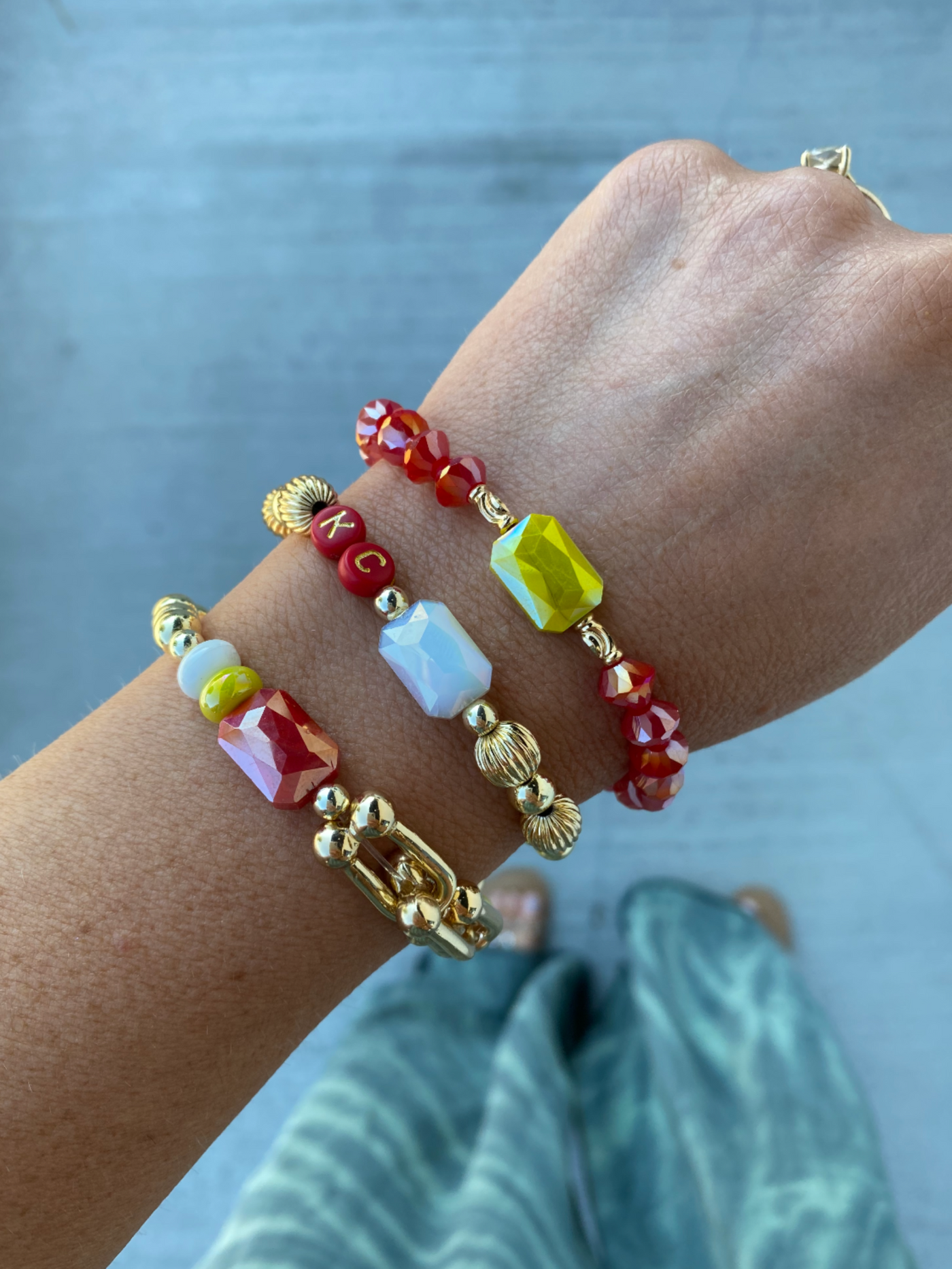 KC Chain and Rectangle Red, Gold, and White Stack Set by Erimish