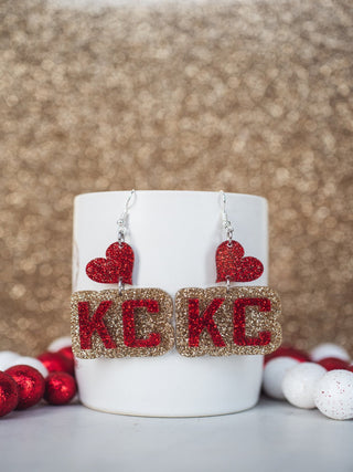 KC Heart Double Layered Drop Dangle Earrings