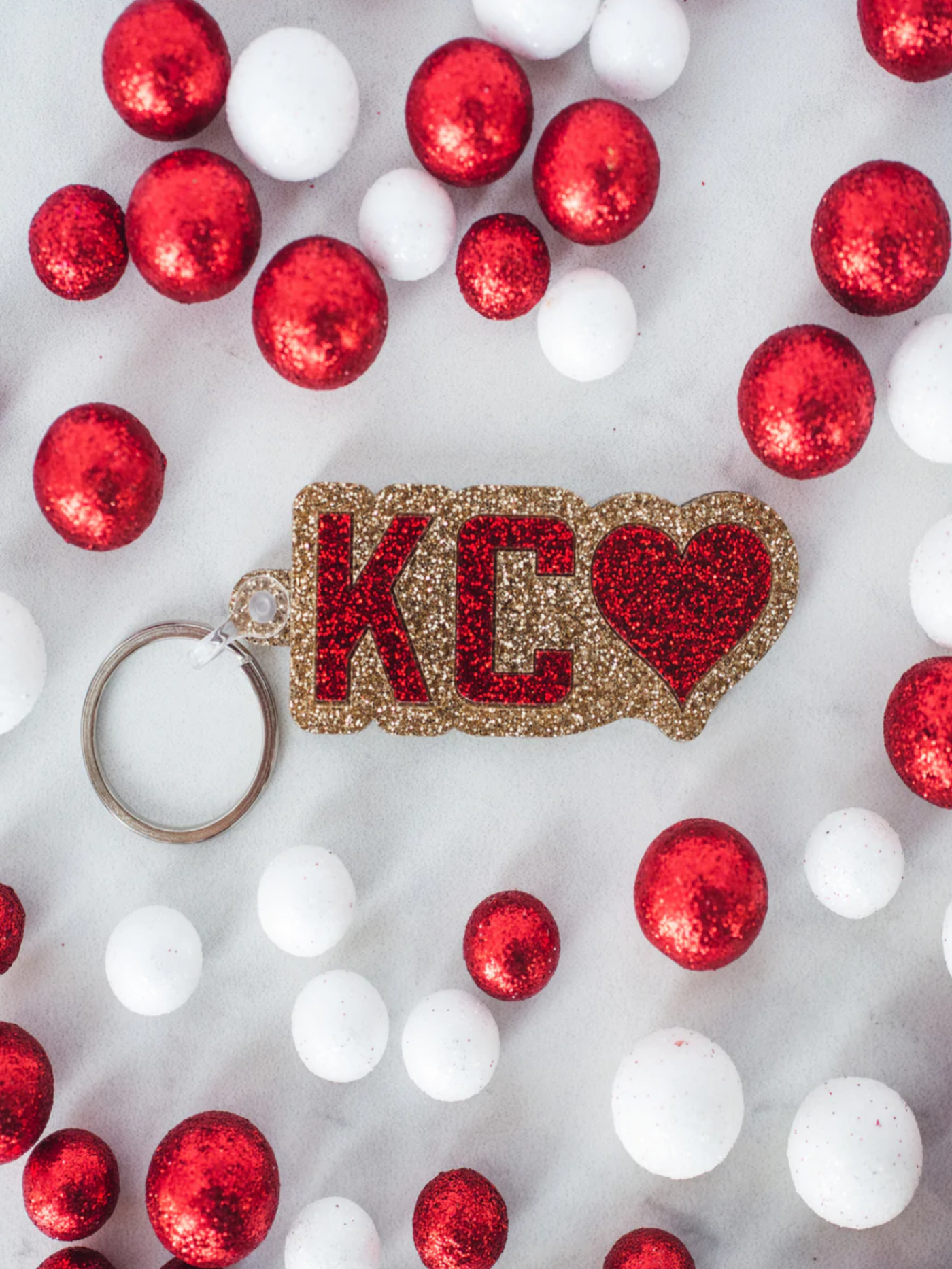 Red & Gold Glitter Double Layered KC Heart Keychain