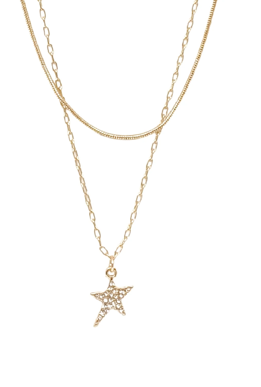 Karina Double Layered Chain Necklace with a Star Pendant, Gold
