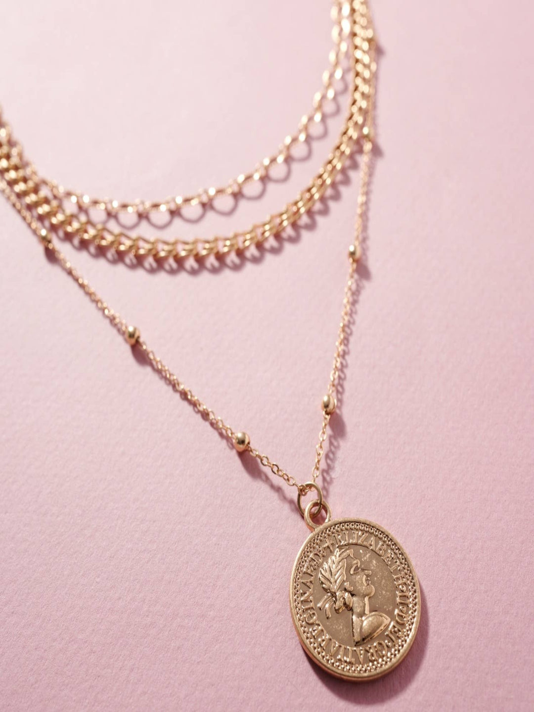 Multi Layered Metal Coin Necklace, Gold