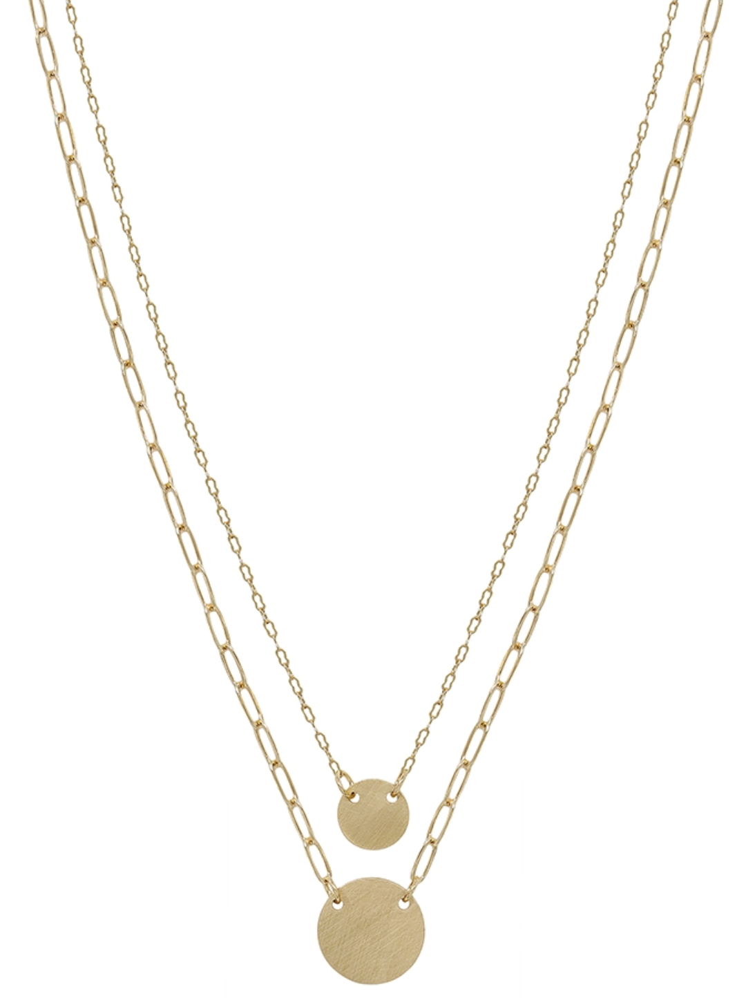 Double Down Double Layered Disc Pendant Necklace, Matte Gold