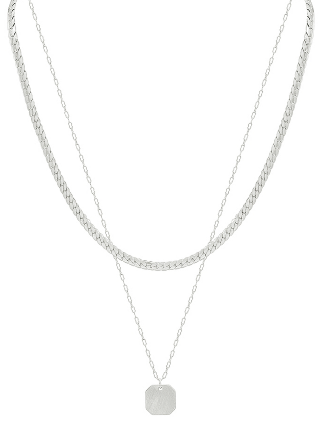 Snake Chain Double Layered Necklace, Matte Silver