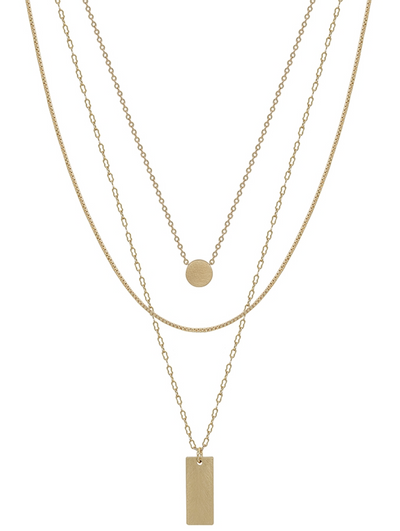 All Squared Up Triple Layered Necklace, Gold