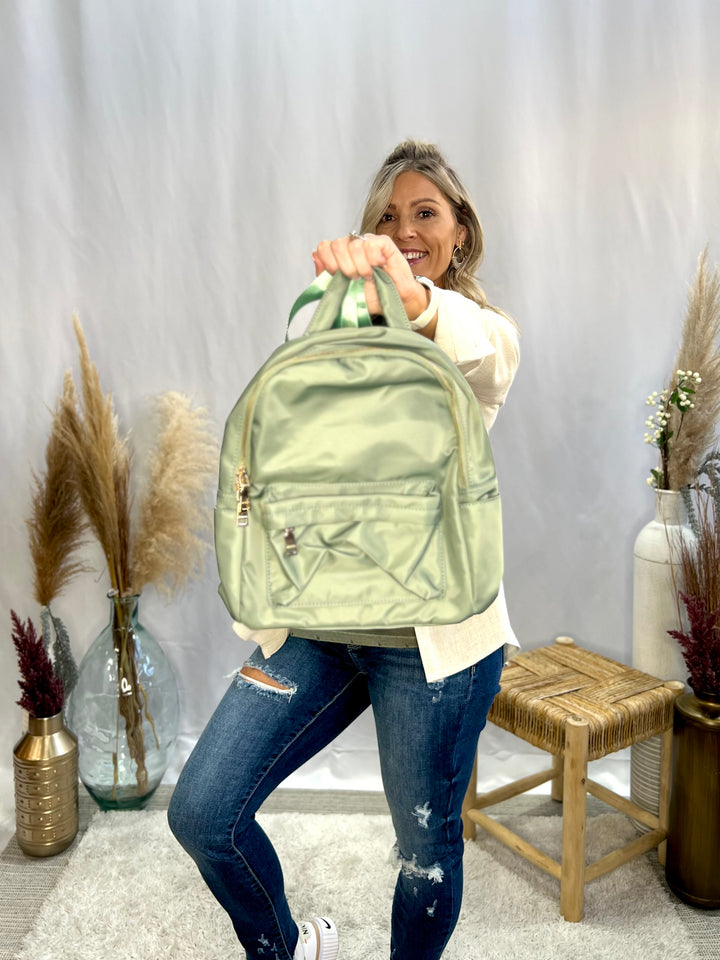 Phina Backpack w/ Front Zip Pocket, Dark Sage