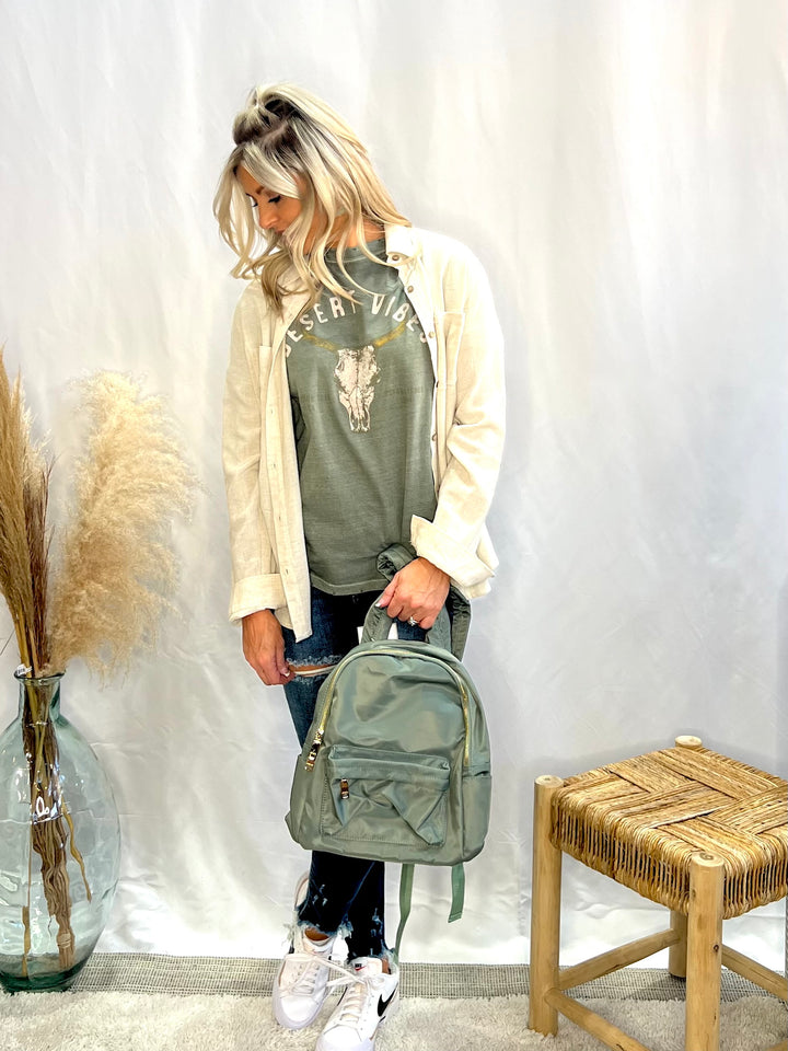 Phina Backpack w/ Front Zip Pocket, Dark Sage