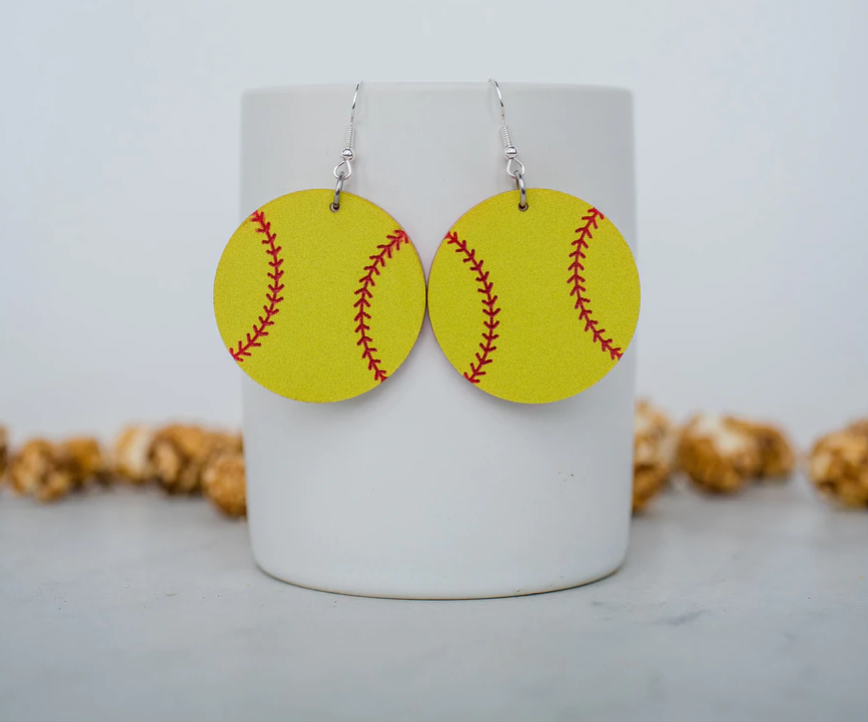 Softball Acrylic Dangle Earrings