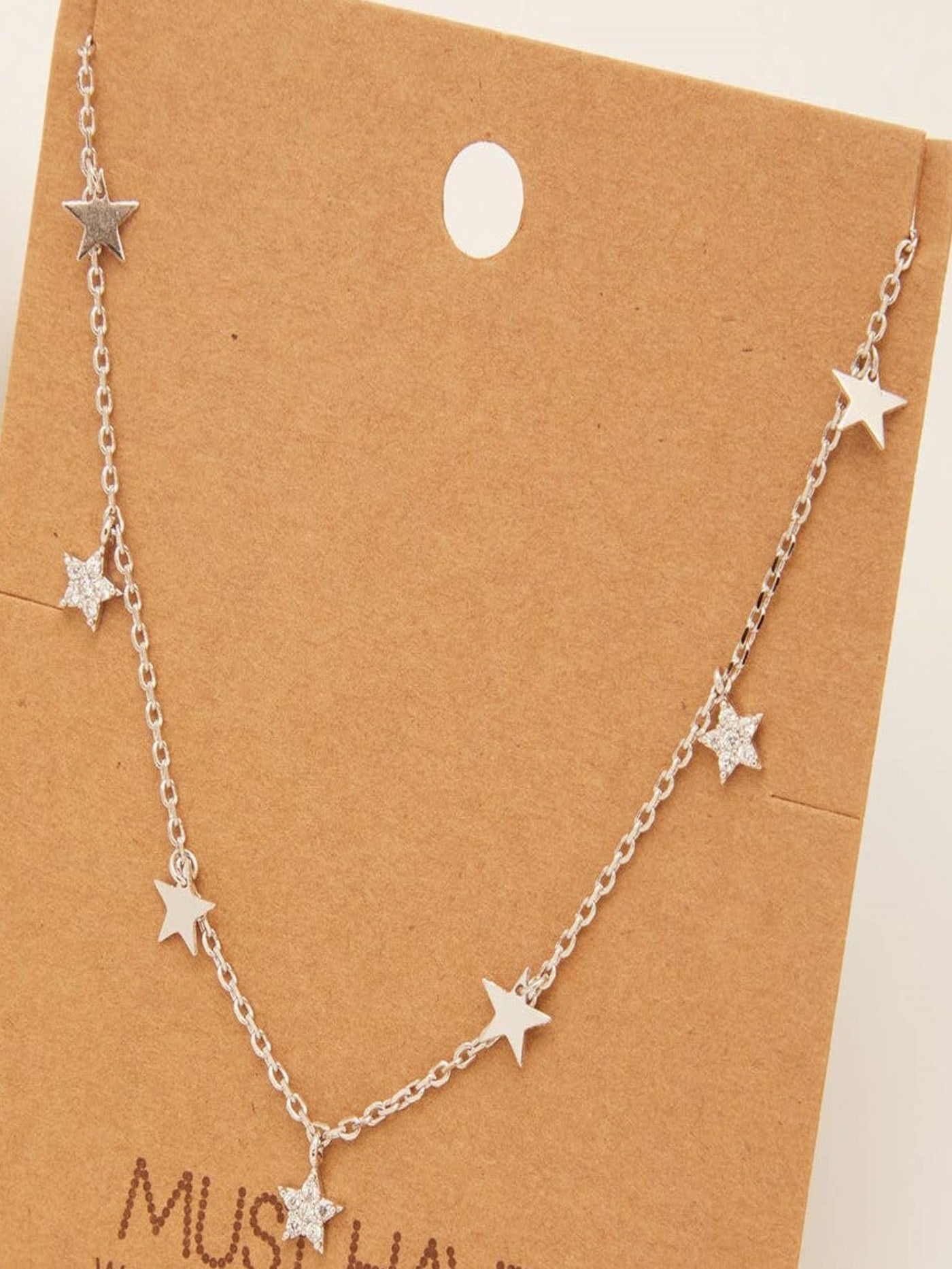 Multi Star Charm Necklace, Silver
