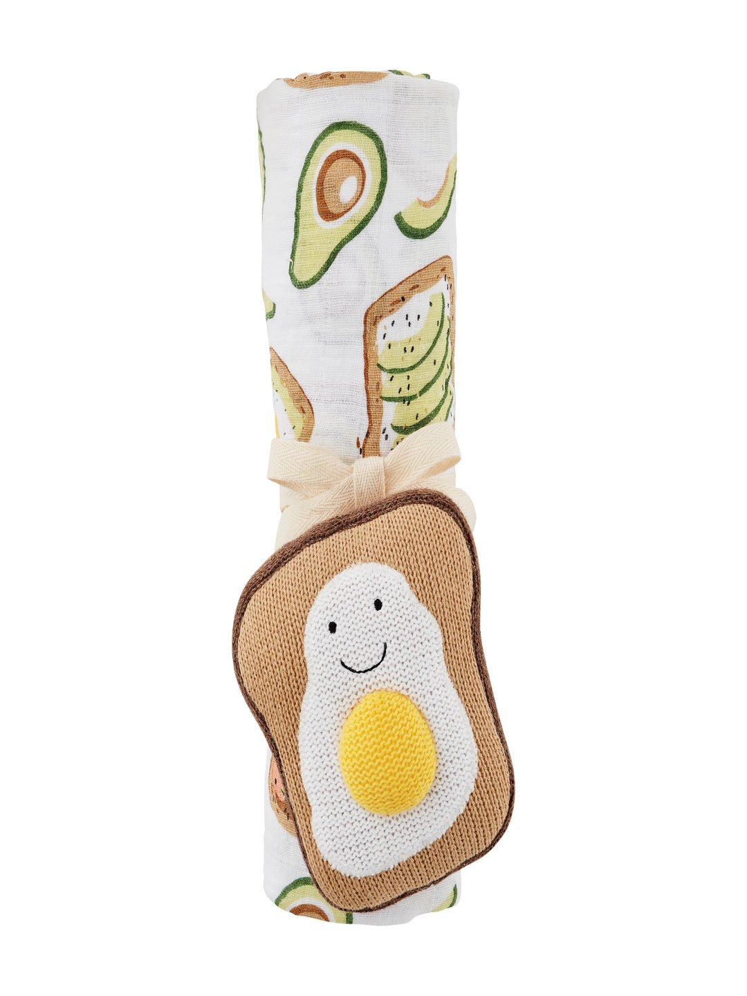 Rattle and Swaddle Set, Avocado and Toast