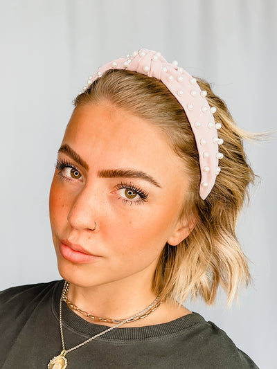 Top Knot Headband with Pearl Accents, Pink