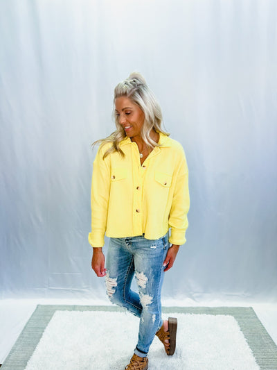 Button Me Up Cropped Shacket, Yellow