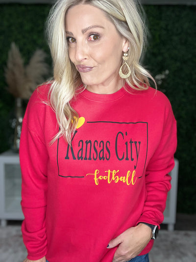 Love Kansas City Football Sweatshirt in Red with Yellow Accents