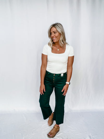 All The Vibes High Rise Wide Leg Cropped Jeans, Dark Teal
