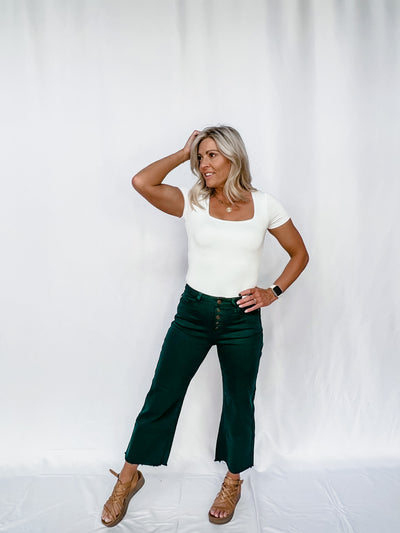 All The Vibes High Rise Wide Leg Cropped Jeans, Dark Teal