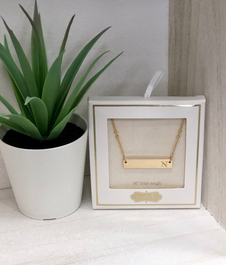 Gold Initial Bar Necklace, Assorted Letters