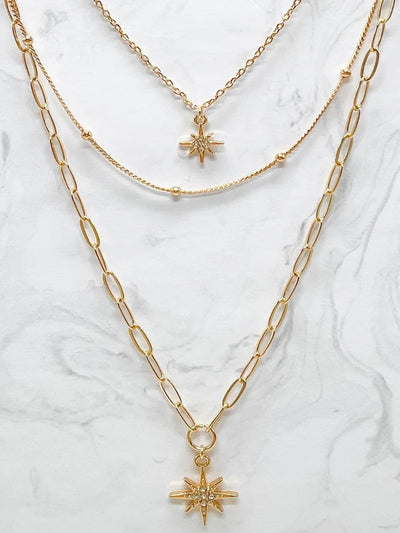Kat Triple Layer Starburst Necklace, Gold